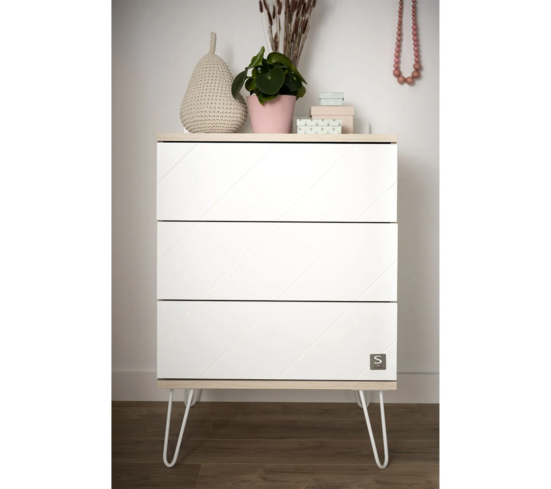 Petite Commode 3 Tiroirs Happy - Blanc Et Bois
