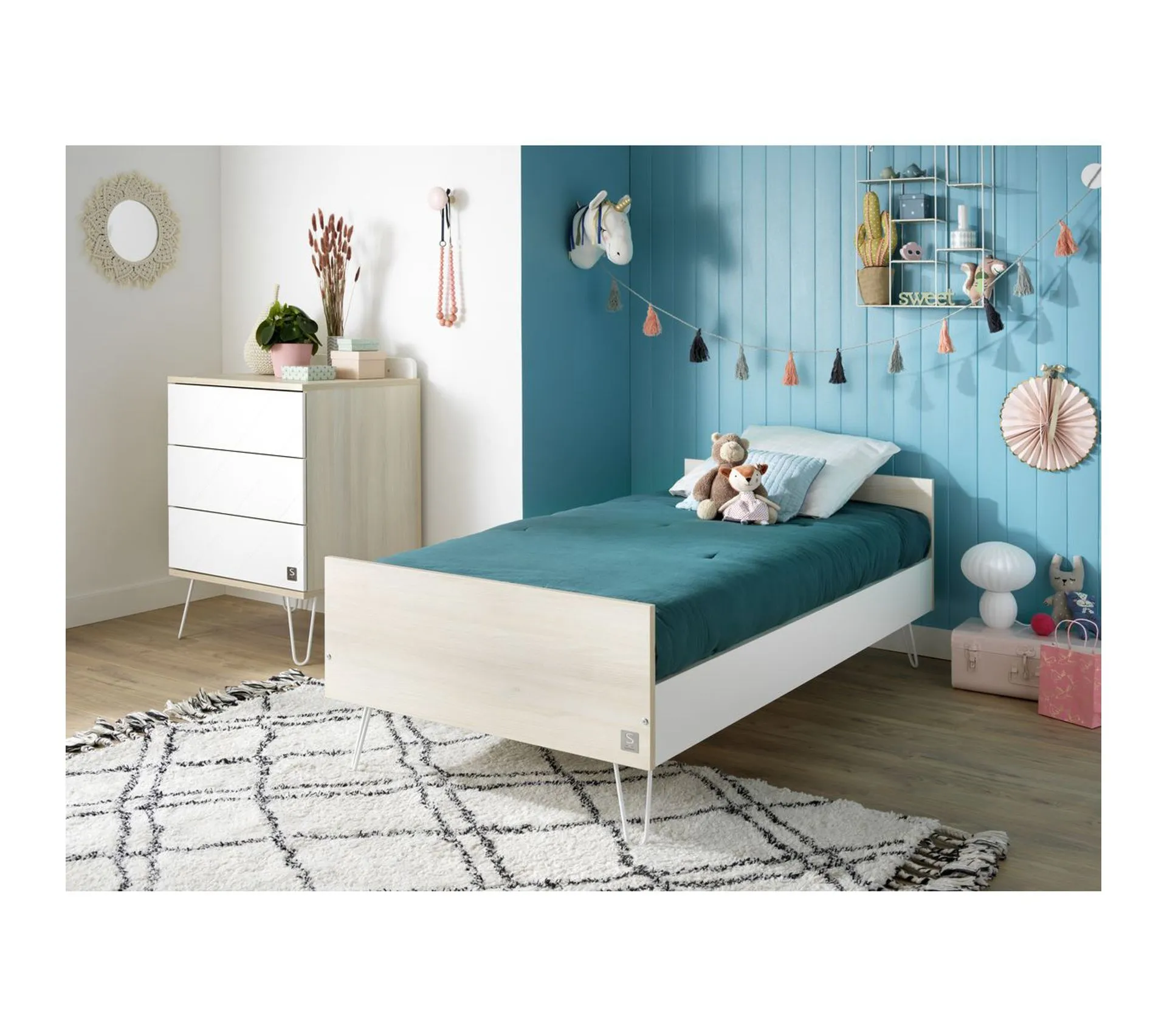 Petite Commode 3 Tiroirs Happy - Blanc Et Bois